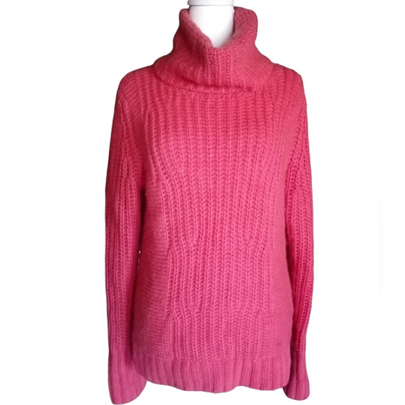 Banana Republic Dark Pink Chunky Knit Wool Alpaca Blend Cowl Neck Sweater Medium - Picture 1 of 8